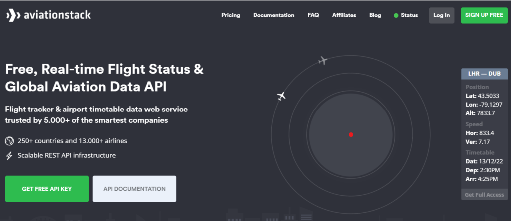 Aviation Stack - A  historical flights, airports, airline routes, city lookups, flight schedules, country lookups, aircraft Data provider